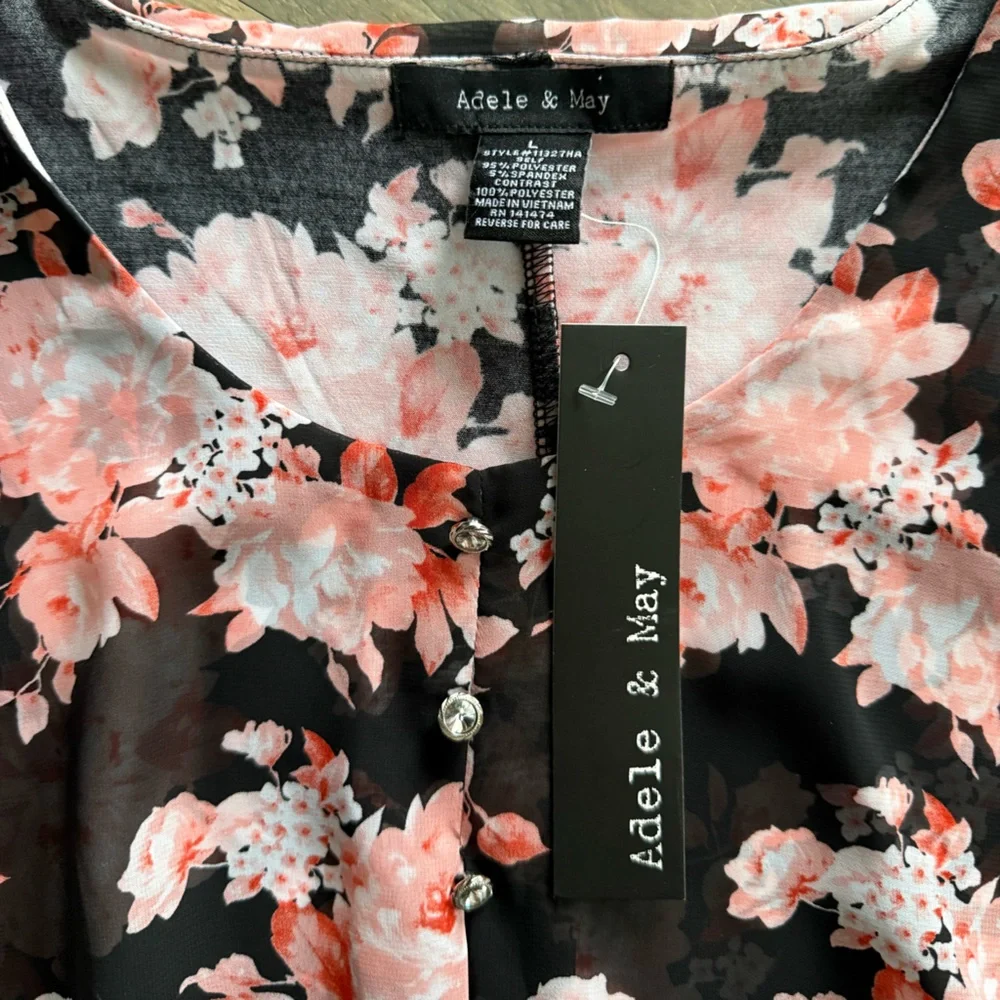 Adele & May Floral Elegance Black and Pink Blouse - Picture 2 of 3
